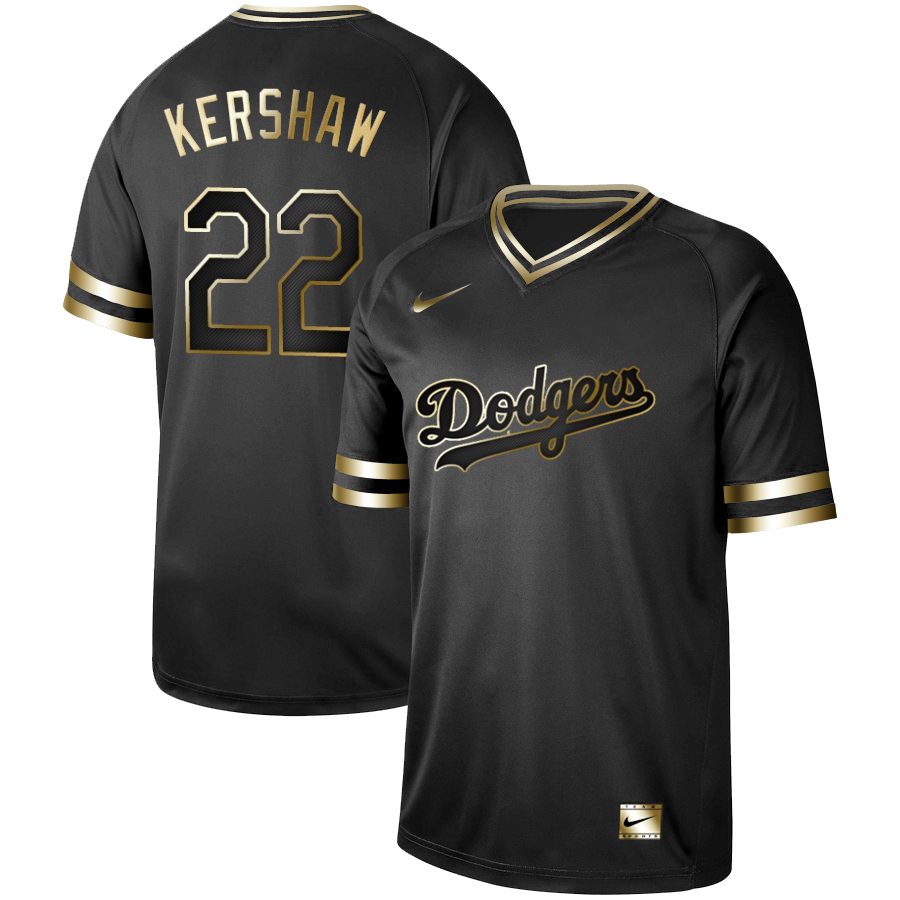 Men's Los Angeles Dodgers #22 Clayton Kershaw Black Gold Stitched MLB Jersey